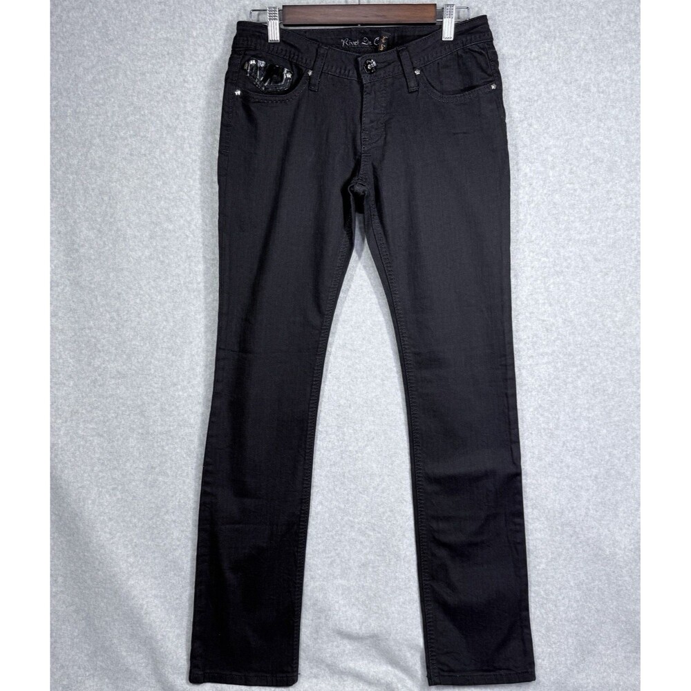 Rivet De Cru Straight Leg Jeans Womens 28 Black Excellent Velvet Studded Edgy